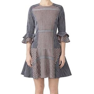 Badgley Mischka Mixed Gingham Plaid Ruffle Stripe Dress Women Size 6